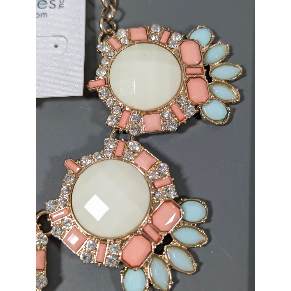 Zoe Accessories Blush Pink Mint Statement Necklace Earring Set 20" New - Picture 4 of 8